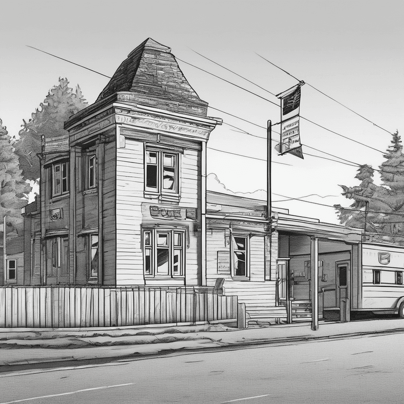 Historical marker leans as clinic sign gleams.